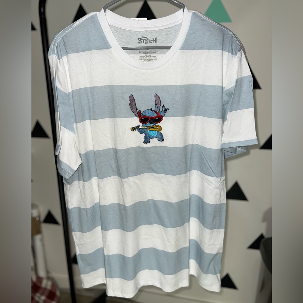 Disney Stitch Striped Short Sleeve Tee Shirt Size XL